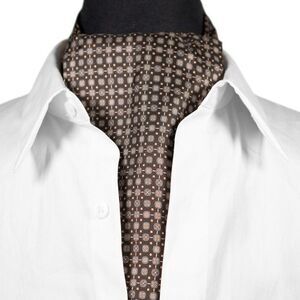 Mens 100% Silk Ascot Cravat Brown Blue Geometric Formal Wedding Necktie Scarf